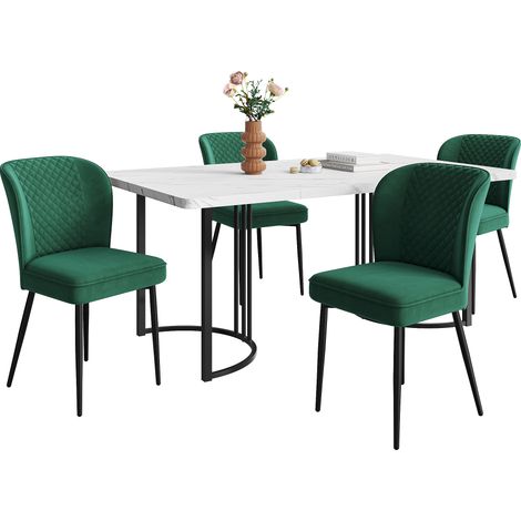 ELVMI Ensemble table et chaises avec 1 Table à Manger et 4 Chaises, en Velours, MDF et Métal, Vert Foncé (1/5)