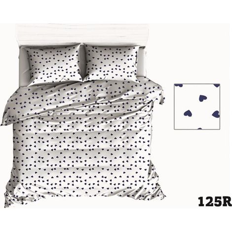 Set di biancheria da letto 160x200 R125 cuori bianchi blu navy 316D