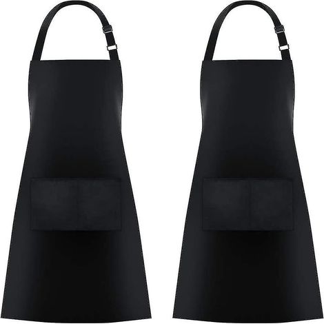 Lot de 2 bavoirs à 2 poches, tabliers de cuisine pour femmes et hommes, noir (1/5)