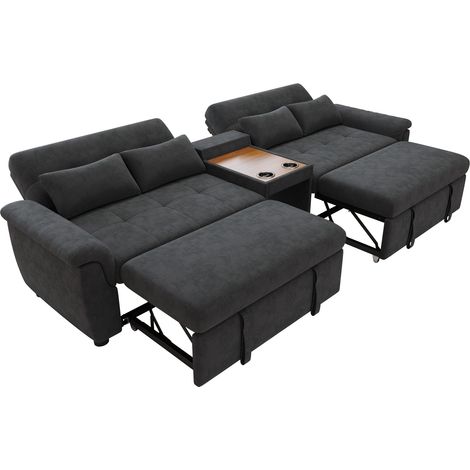 Sofá cama en U extraíble de chenilla gris oscuro 284×138×89 cm MODENUIT (1/5)
