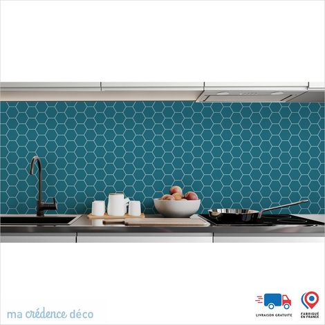 Crédence : Hexagones 2 - Couleur Bleu nacré - Alu composite - 120 - 60 (1/3)