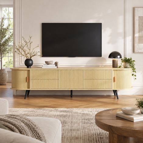 Mobile TV 180x40x45 cm in MDF, legno naturale, con contenitore, per soggiorno piccolo – MEUBLIV (1/5)