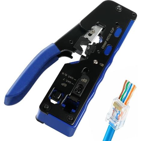 Pince à sertir pour câbles, pince à sertir pour connecteurs Ethernet RJ45, RJ11, Cat6a, Cat6 et Cat5e, pince à dénuder pour connecteurs réseau RJ45, pince à sertir pour prises téléphoniques (1/4)