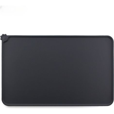 Tapis pour gamelle d'animaux antidérapant et imperméable 48x30cm en silicone noir (1/5)