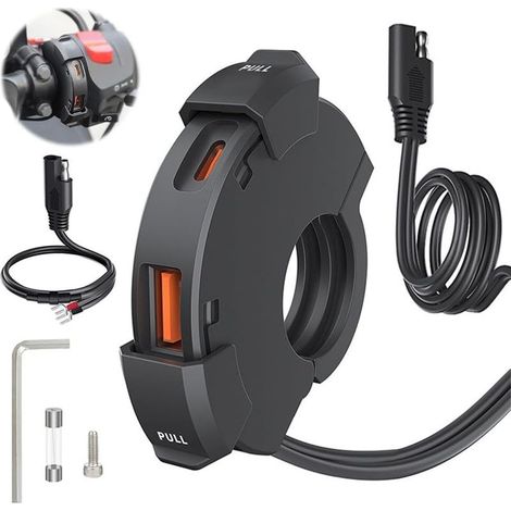 Chargeur USB Moto,Prise USB Moto,Prise Allume Cigare Moto,QC3.0 USB & PD Type-C,USB 12v Moto avec Interrupteur et Voltmètre LED, pour 12v-24v Voiture, Camping-Car, Bateau (1/5)
