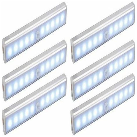 RHG Lot de 6 Lampes 10 LED, Sans Fil, Rechargeable par USB, Aimanté, Détecteur de Mouvement, Portable. Lumière de Placard, Baladeuse de Secours, Veilleuse Enfant, Appoint (1/5)