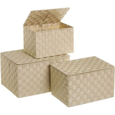 Panier de rangement - JUANIO - Set de 3 - Avec couvercle - Beige - Polypropylène (1/3)