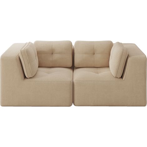 Canapé d'angle modulaire beige en corduroy, deux places sans structure rigide (1/5)