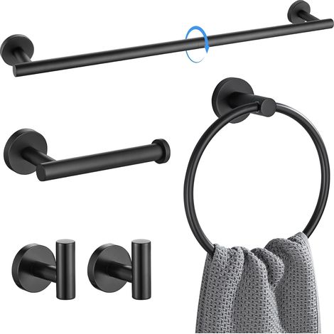 Ensemble d'accessoires de salle de bain, barre porte-serviettes murale en acier inoxydable 5 pièces de 60 cm (23,6 pouces)