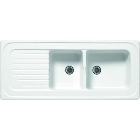LAVELLO DA INCASSO IN CERAMICA MOD. C281 CON 2 VASCHETTE 116 x 50 Bianco (1/3)