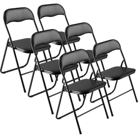 VEVOR Set di 6 Sedie Pieghevoli in Pelle con Struttura in Metallo Resistente e Cuscino Imbottito, Sedie Pieghevoli Portatili per Tavolo da Gioco, Sgabello Impilabile per Casa, Cortile, Feste, Nero (1/5)