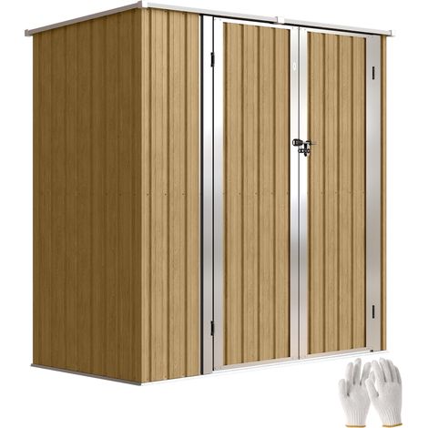 Abri de jardin Extérieur Metálico 1,37 m² 163x89x163 cm en Techo Inclinado, porte en Pestillo et Guantes Marrón