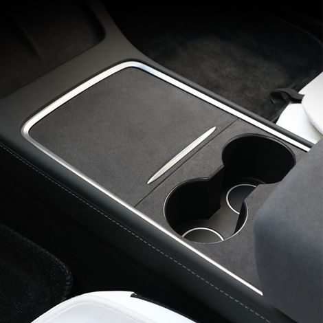 (Noir suède) Compatible avec Tesla Model 3 Y 2021-2023 : autocollant pour panneau de console centrale, film imitation bois, cache de commande centrale en carbone, accessoires (1/5)