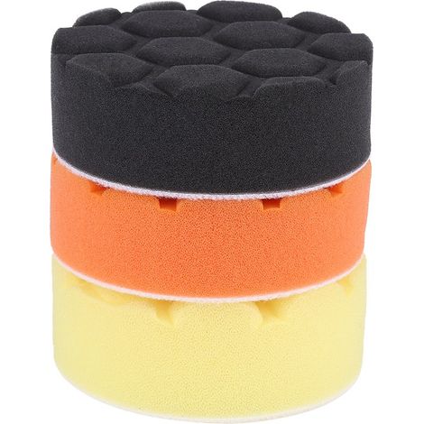 Kit de 3 tampons de polissage en éponge de 125 mm (5 pouces) pour polisseuse de voiture, orange, noir et jaune. (1/5)