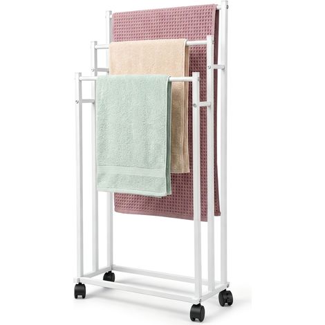 Porte-serviettes sur pied acier au carbone 3 barres - mobile Étagère de salle de bain - à Côté de la Douche Baignoire ou Lavabo (1/5)