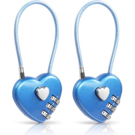 lot de 2 serrures combinées, cadenas en forme de cœur à 3 Chiffres pour casiers de gymnastique scolaire, casiers de sport, bagages, clôture, sac à dos, cadeau de Saint - Valentin (Bleu) (1/5)