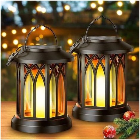 Lampe Solaire Exterieur Jardin Suspendues, 2 Pièces Lumiere Solaire Exterieur avec Effets de Flammes Réalistes, IP65 Étanche Lanterne Deco Jardin Exterieur avec Clips pour Cour Balcon Cadeaux-LIAIKI (1/5)
