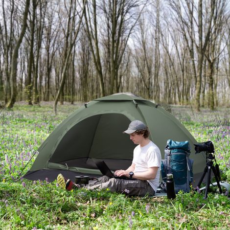 Tente camping Igloo porte articulée moustiquaire fenêtres en treillis verte - Dimensions: 206x152x110 cm