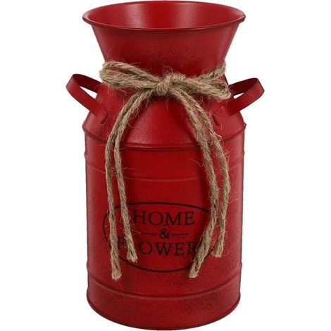 Seau à fleurs vintage en fer rouge, style rétro européen, décor intérieur élégant, facile à installer pour balcon ou maison. (1/5)