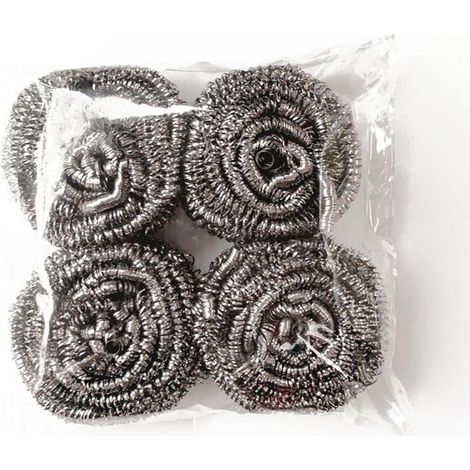 Steel Wool Ball - Stainless Steel Pot Scrubber - For Kitchen Cookware Cleaning - 4 Pieces (1/5)