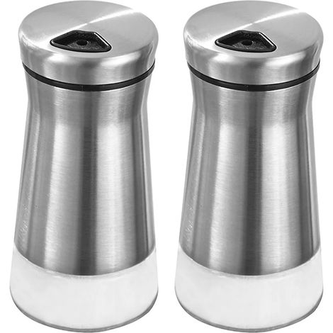Ensemble de 2 salières et poivrières avec trous de versement réglables, flacon à épices en verre et acier inoxydable, distributeur d'épices, pots à épices facilement rechargeables (1/5)