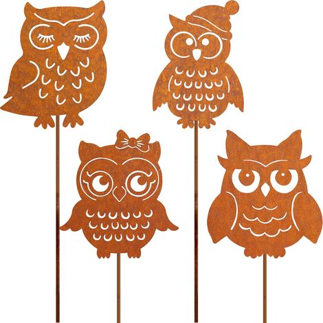 Lot de 4 figurines de hibou en métal pour décoration de jardin (1/5)