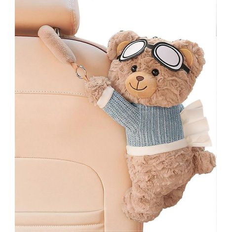 Porte-mouchoirs voiture en peluche ours bleu, boîte suspendue pour siège arrière, distributeur décoratif doux mignon (1/5)