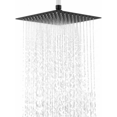 Tete de Douche Pluie Anti Calcaire Inox 30 cm Carrée, Noir (1/5)