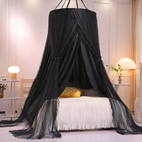 Baldaquin en Dôme Rond à Double Couche pour Tente de Lit pour Filles Moustiquaire de Rêve Décoration Mignonne pour Chambre à Coucher Château de Jeu Coin Lecture(Noir/Noir) (1/5)