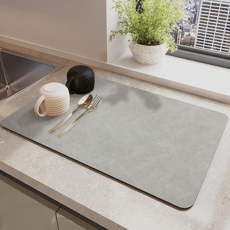 Alfombrilla escurridora para encimera de cocina, alfombrilla de goma altamente absorbente y resistente a las manchas (Ceniza, 40 cm x 60 cm) (1/5)