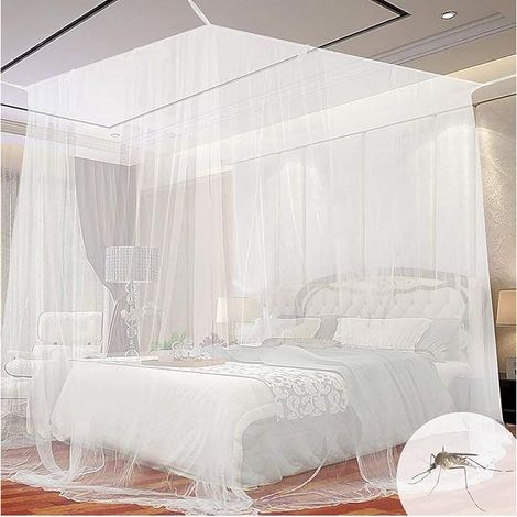Kaelt - Moustiquaire carrée universelle pour lit, compatible avec la plupart des types de lits, efficace contre les moustiques, blanche (1/4)