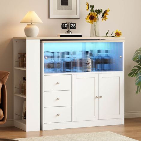 Isola da cucina estensibile 172 cm con piano girevole, contenitori, MDF bianco REDOM (1/5)