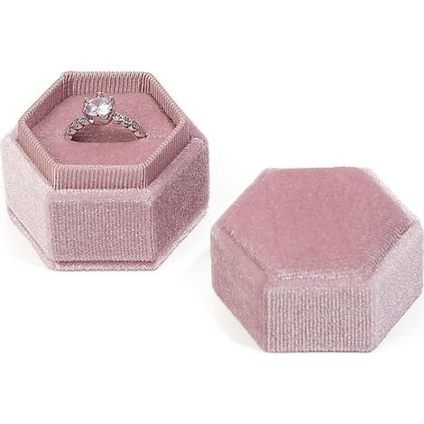 Boîte de rangement hexagonale en velours pour bague unique - Élégante boîte de rangement pour bijoux - Cadeau pour demande en fiançailles, anniversaire, cérémonie (rose clair)