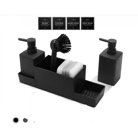 Organiseur d'évier de cuisine pour distributeur de liquide vaisselle, accessoire de rangement, brosse à vaisselle avec distributeur de liquide, noir (1/5)