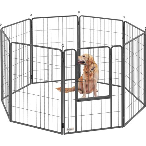 Eight-Panel Dog Playpen with Door, for Large Dogs, Indoors, Outdoors, 100cm Tall, Black (1/5)
