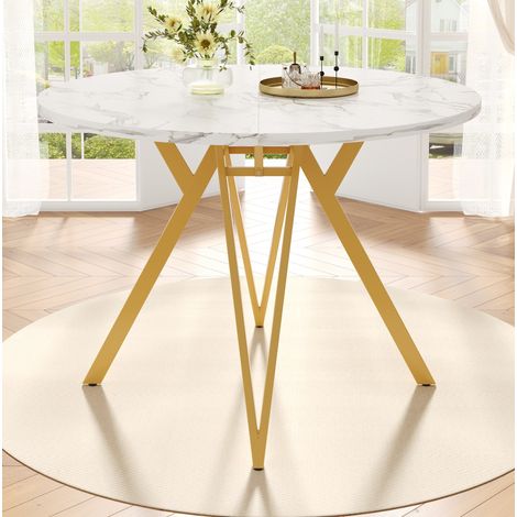 Mesa de comedor redonda 100 x 100 x 76 cm en MDF efecto mármol, acabado dorado DESVIAE (1/5)