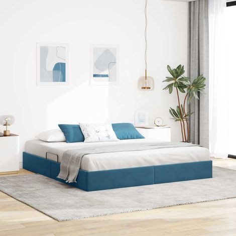 Ottoman Bettgestell mit Speicher Dunkelblau 160 x 200 cm Samt (1/5)