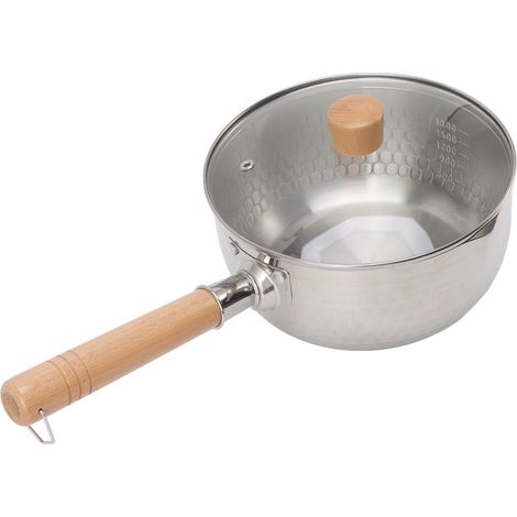 Casserole japonaise antiadhésive de 20 cm de diamètre avec couvercle et poignée en bois, en acier inoxydable, idéale pour la cuisine. (1/5)