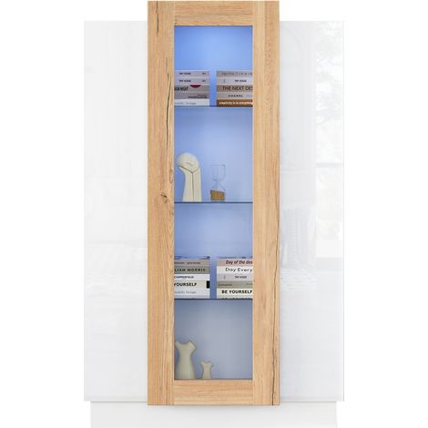 PLACARD Vitrine Éclairage LED Modulaire Particle Board Blanc+Naturel 74x40x120 cm (1/5)