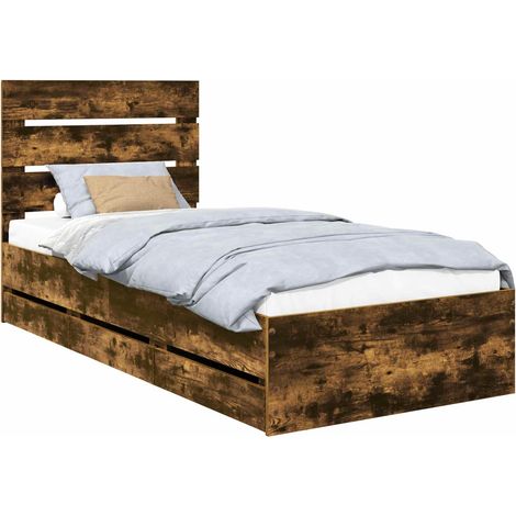 Bettrahmen Geräucherte Eiche 75 x 190 cm Ingenieurs Holz vidaXL