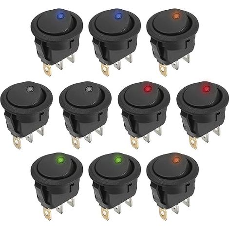 Lntyq Interrupteur à bascule rond 12 V DC 12 V 20 A 3 broches à verrouillage SPST 10 pièces avec 5 couleurs pour voiture camion bateau