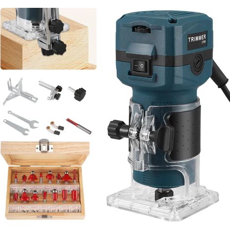 Tondeuse jardin 800W 6 vitesses, 10000-30000 tr/min. Livrée avec 15 têtes de coupe et coffret bois, prise EU, adaptée aux amateurs et professionnels du bois