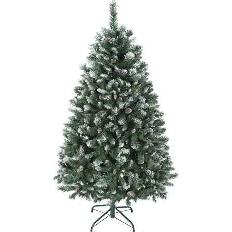 HOMCOM árbol de Navidad artificial 150 cm con 581 ramas densas con nieve, 44 piñas y soporte metálico plegable, fácil montaje, para interior, verde (1/5)