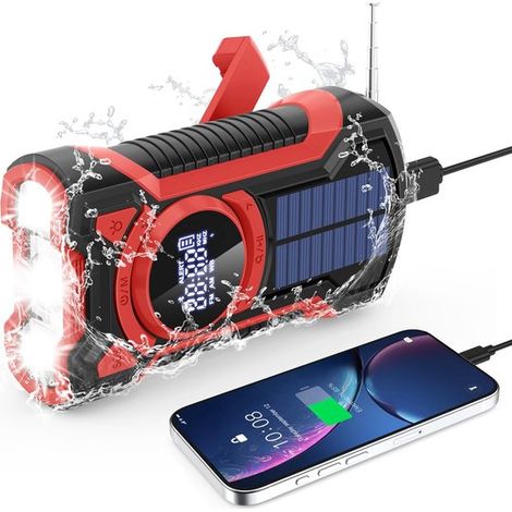 Radio de emergencia,Radios de emergencia,Radio de emergencia portátil,linterna LED,lámpara de lectura,preparación para emergencias (Rojo) (1/2)