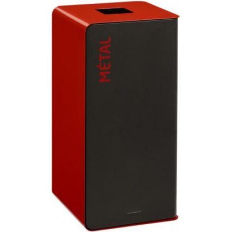 Borne de tri sélectif Cubatri, sans serrure - métal - 40l - gris manganèse / rouge signalisation - RAL 3020 (1/3)