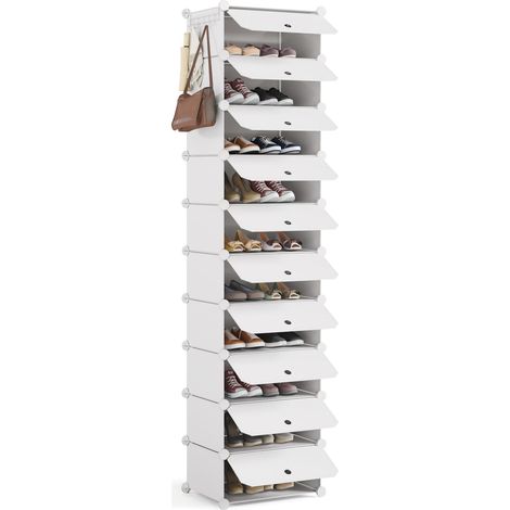 Meuble Chaussure 10 Niveaux,pour 20 Paires,Plastique,Blanc (1/5)