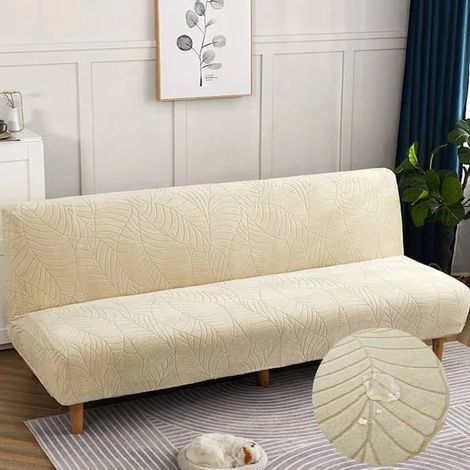 Housse de canapé clic-clac jacquard, extensible, imperméable, universelle sans accoudoirs,Beige, 160-190cm (1/4)