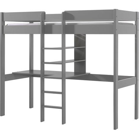 Cama Alta 90x200 con Somier y Escritorio Vipack Pino Gris (1/4)