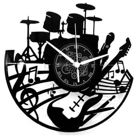 Horloge Murale Vinyle Disque 33 Tours Vintage Cadeau Fait Main Déco Maison Musique Guitare Clavier Batterie (1/4)