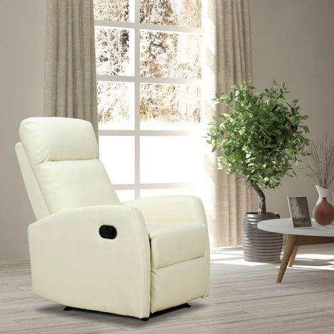 EASYCOMFORT Poltrona Relax Reclinabile 170° con Poggiapiedi Regolabile Ergonomica in pelle PU, 65 × 92 × 100cm Crema